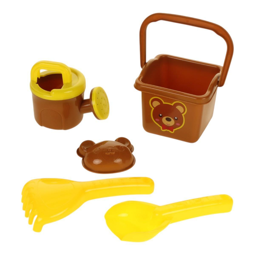 Набор для игры в песок (5педм.) ведерко,совок,граб,лейка,форм,сет.JX705B