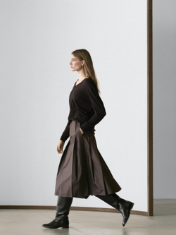 Massimo Dutti Юбка-миди из со складками, шоколадный