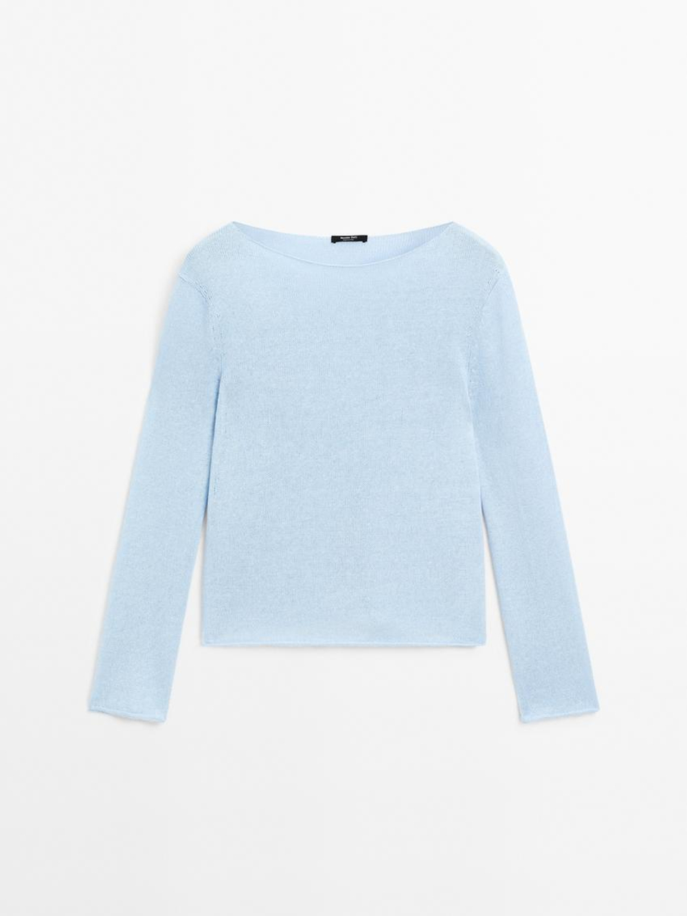 Massimo Dutti Свитер с круглым вырезом, небесно-голубой