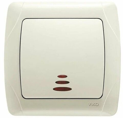 Выключатель одноклавишный кремовый с подсветкой Carmen