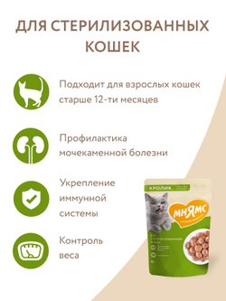 Влажный корм Мнямс На каждый день Кусочки в соусе с кроликом для стерилизованных кошек 85 г