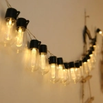 Гирлянда для улицы «Лампа» 3м, 15 ламп LED чёрный провод, 2 реж, IP-55, Теплый белый (солнечная батарея).