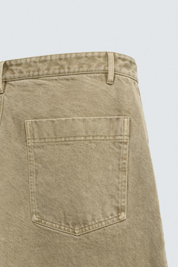 ZARA БРЮКИ STRAIGHT FIT ВЫСТИРАННЫЕ, БЕЖЕВЫЙ