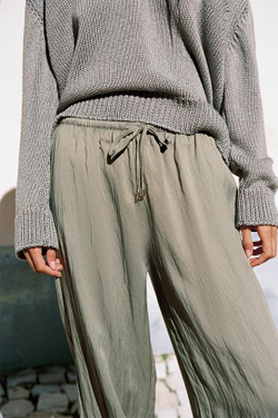 ZARA БРЮКИ-БОМБАШКИ С ЭЛАСТИЧНЫМ ПОЯСОМ, СЕРО-КОРИЧНЕВЫЙ