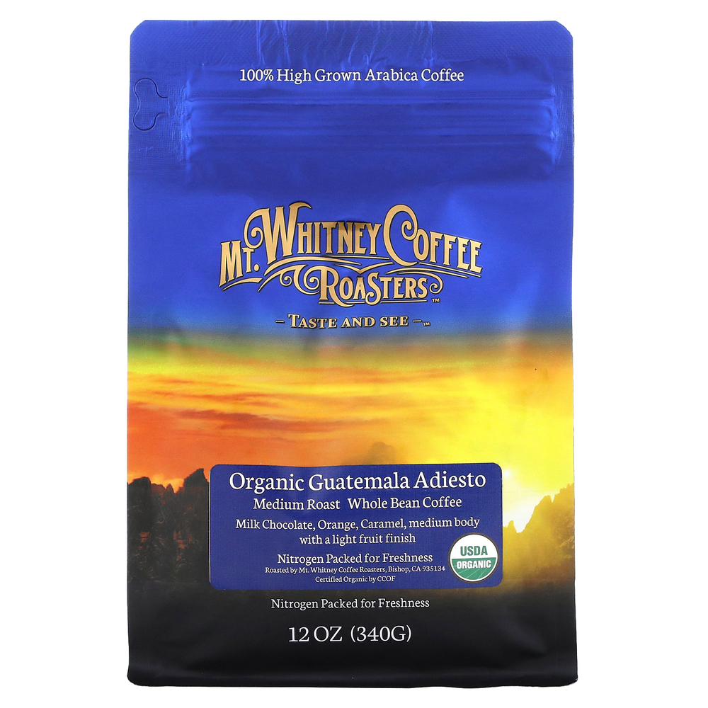 Mt. Whitney Coffee Roasters, Organic Guatemala Adiesto, органический кофе в зернах средней обжарки, 340 г (12 унций)