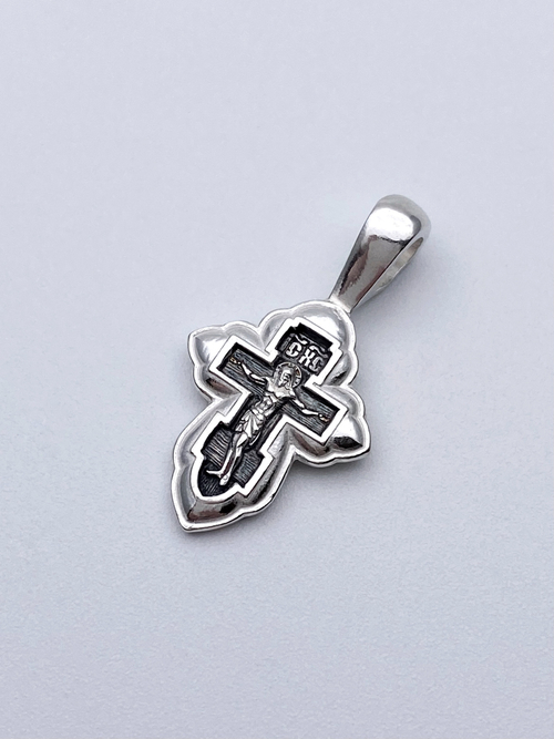 Крест из серебра/Частичное чернение/С подвижным ухом/Серафим Саровский