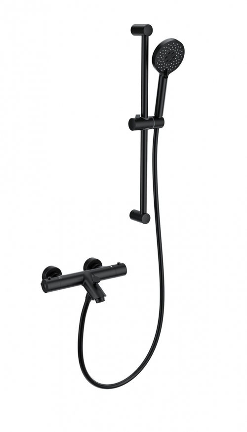 Смеситель для ванны с душевым гарнитуром и термостатом WONZON & WOGHAND, Черный матовый (WW-C2002-A-MB)