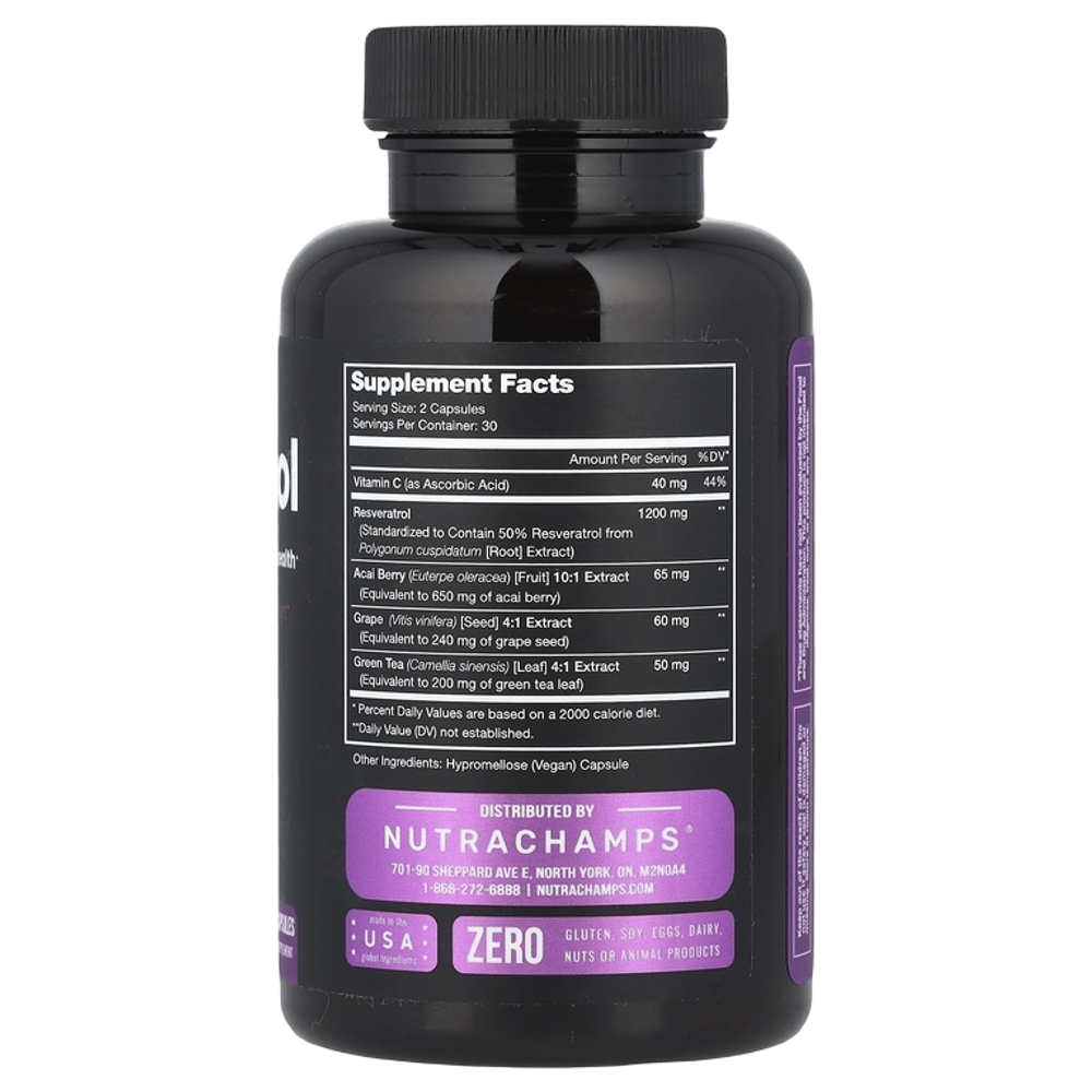 Nutra Champs Resveratrol 600 mg 60 veg caps , Ресвератрол