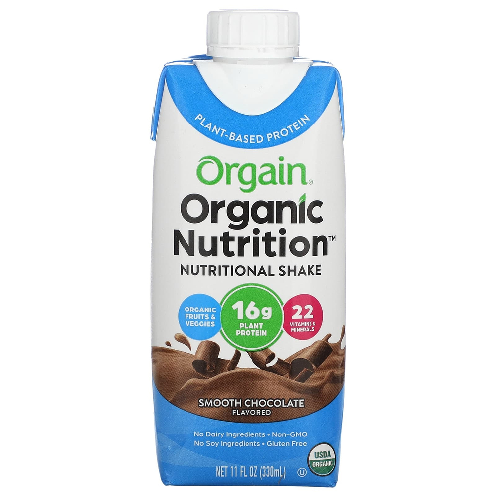 Orgain, Organic Nutrition, питательный коктейль, гладкий шоколад, 4 пакетика по 330 мл (11 жидк. унц.)