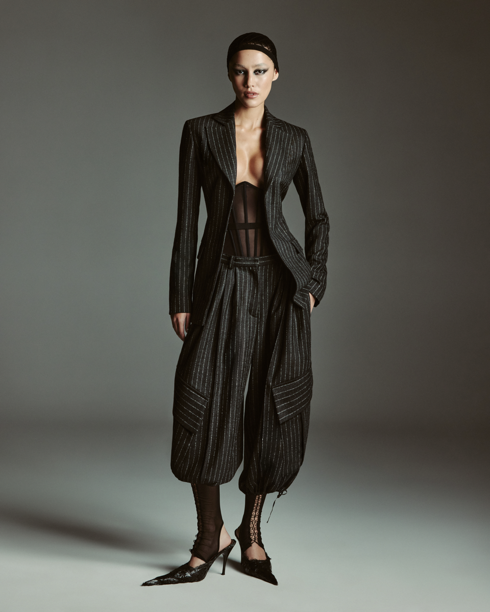 Бриджи из шерти в полоску М, Серые