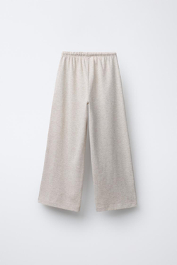 ZARA БРЮКИ WIDE LEG ИЗ ПЛОТНОЙ МЯГКОЙ ТКАНИ С ВЫШИВКОЙ, ПЕСОЧНЫЙ МЕЛАНЖ