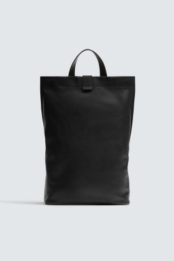 ZARA КОЖАНЫЙ РЮКЗАК, ЧЕРНЫЙ
