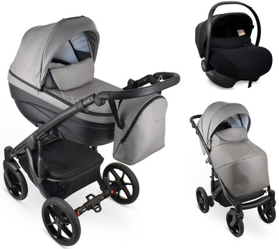 Детская коляска Bexa Ideal Eco 3 в 1 с автокреслом Avionaut Cosmo IE05 черный+св.серая кожа