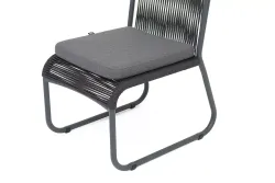 "Ането" стул плетеный из роупа, каркас алюминий темно-серый (RAL7024) муар, роуп темно-серый круглый, ткань темно-серая 027