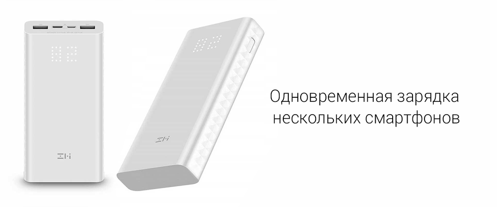Внешний аккумулятор Power Bank Xiaomi (Mi) ZMI Aura 20000 mAh 18W (QB821) белый
