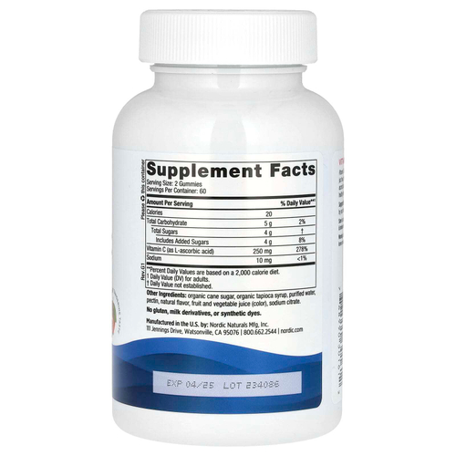 Nordic Naturals, жевательные таблетки с витамином C, со вкусом мандарина, 120 жевательных таблеток (125 мг в 1 жевательной таблетке)