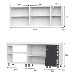Кухонный гарнитур Модерн New 2.0 м (без столешницы), Белый глянец, Графит