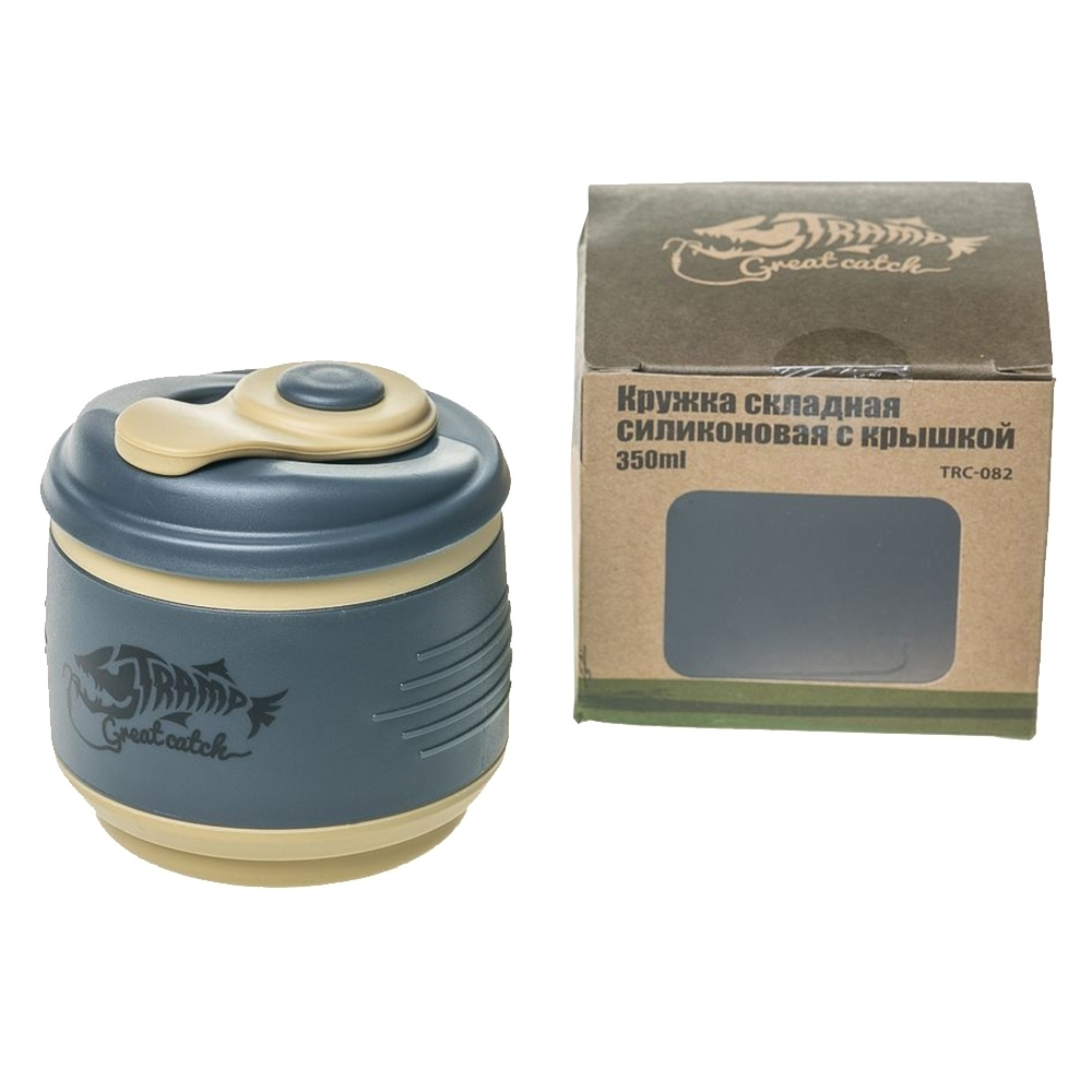 Tramp Кружка силиконовая складная с крышкой, TRC-082, песочный/черный