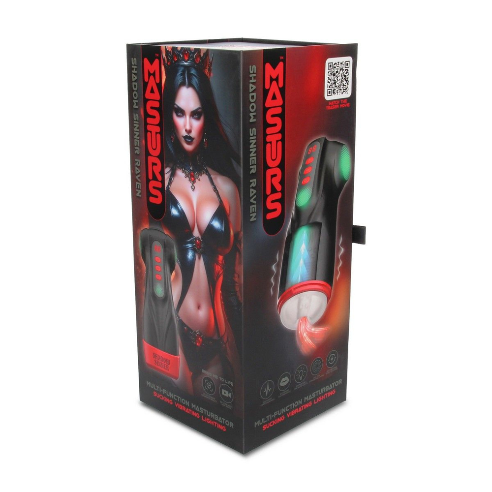 Интерактивный мастурбатор Raven с вакуумом, вибрацией и подсветкой (Цвет: черный)