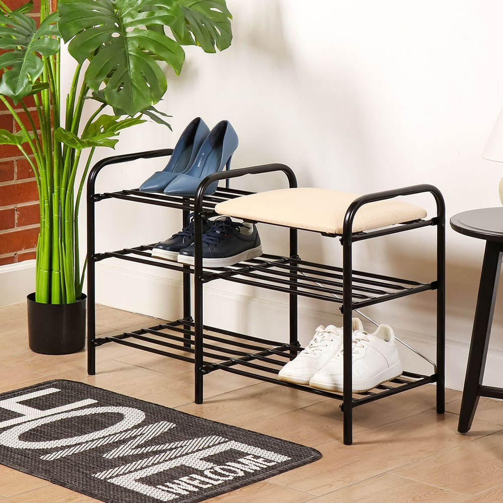 Полка для обуви, мет-л, 3 секц, 79х33х50 см, с сиден, чер, Nika, ЭТЛ3/Ч