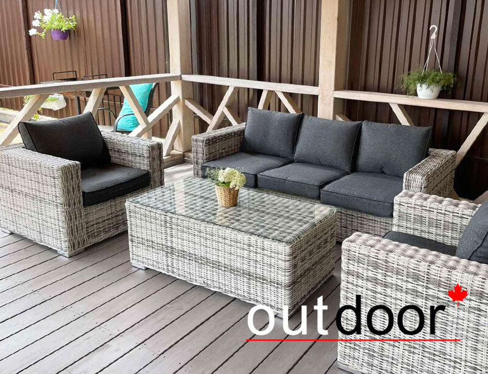 Комплект мебели из ротанга OUTDOOR Флорида (3-местный диван, 2 кресла, стол), у/п, светлый микс