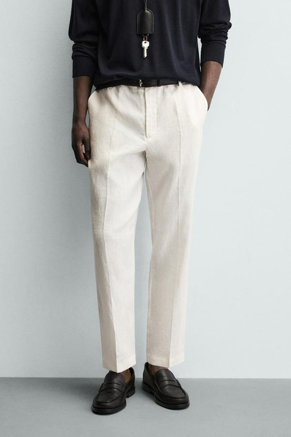 ZARA БРЮКИ КЛАССИЧЕСКОГО КРОЯ ИЗ 100% ЛЬНА, БЕЛЫЙ