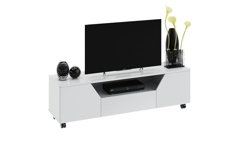 Тумба под телевизор напольная Белый глянец 160х45х46 см