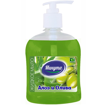 Минута Жидкое мыло с ДОЗАТОРОМ Алоэ и олива 500гр. *6*12