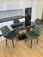 Кухонный раскладной стол "Прадо" черный мрамор и 4 стула Бостон