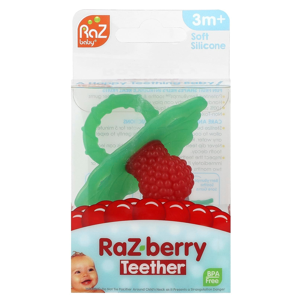 RaZbaby, RaZ-berry, прорезыватель для зубов, для детей от 3 месяцев, зеленый/красный, 1 шт.