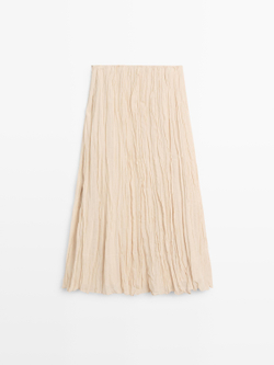 Massimo Dutti Струящаяся юбка миди с плиссировкой, кремовый