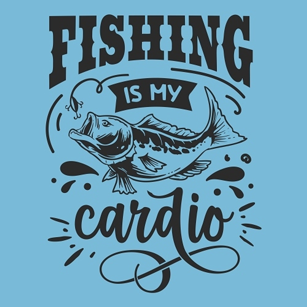 принт PewPewCat Fishing is my cardio черный для голубой футболки