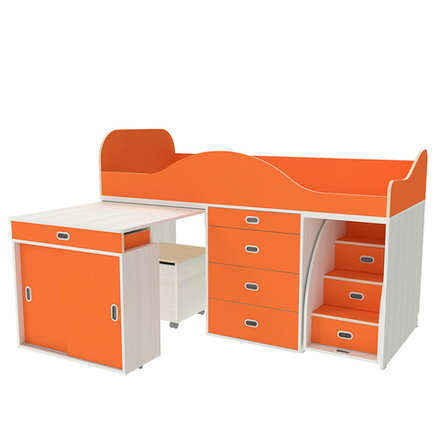 Кровать-чердак КарИВи Малыш Люкс Белое Дерево Оранжевый