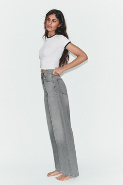 ZARA ДЖИНСЫ TRF EXTRA WIDE-LEG С ВЫСОКОЙ ПОСАДКОЙ, СВЕТЛО-СЕРЫЙ