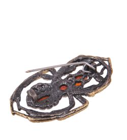 AM-4150 Брошь «Паук Добыча» (латунь, янтарь)