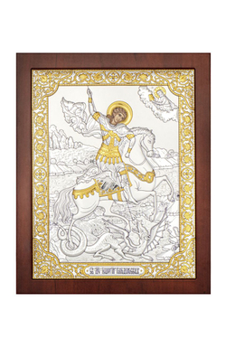 Георгий Победоносец, икона прямоугольная с рамкой, красное дерево 185х235