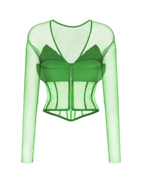 Блуза корсетного типа из шелка и сетки с бантом