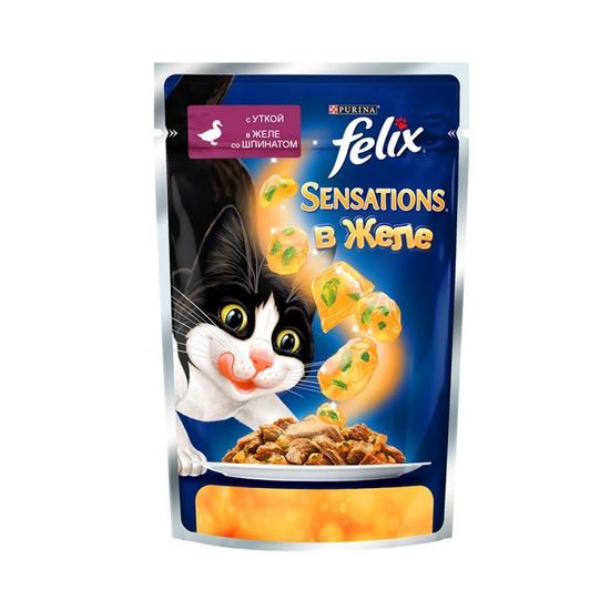 Purina Felix Sensations влажный корм для кошек утка и шпинат в желе 85 гр