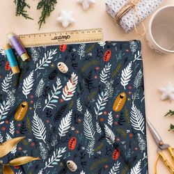 Ткань Ниагара Софт белые веточки на сером