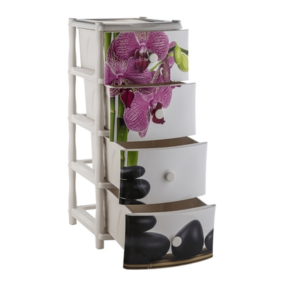 Комод "Элластик" 4 ящика с рисунком на фасаде "Камни", ножки на колесиках