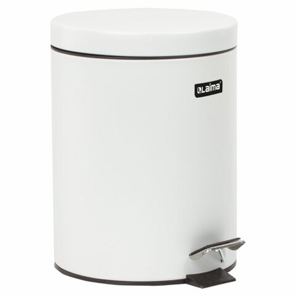 Ведро мусорное с педалью 5 литров "Classic", БЕЛОЕ ГЛЯНЦЕВОЕ, металлическое, со съемным внутренним ведром, LAIMA, 604947