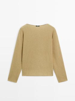 Massimo Dutti Свитер с вырезом «лодочка», светло-зеленый