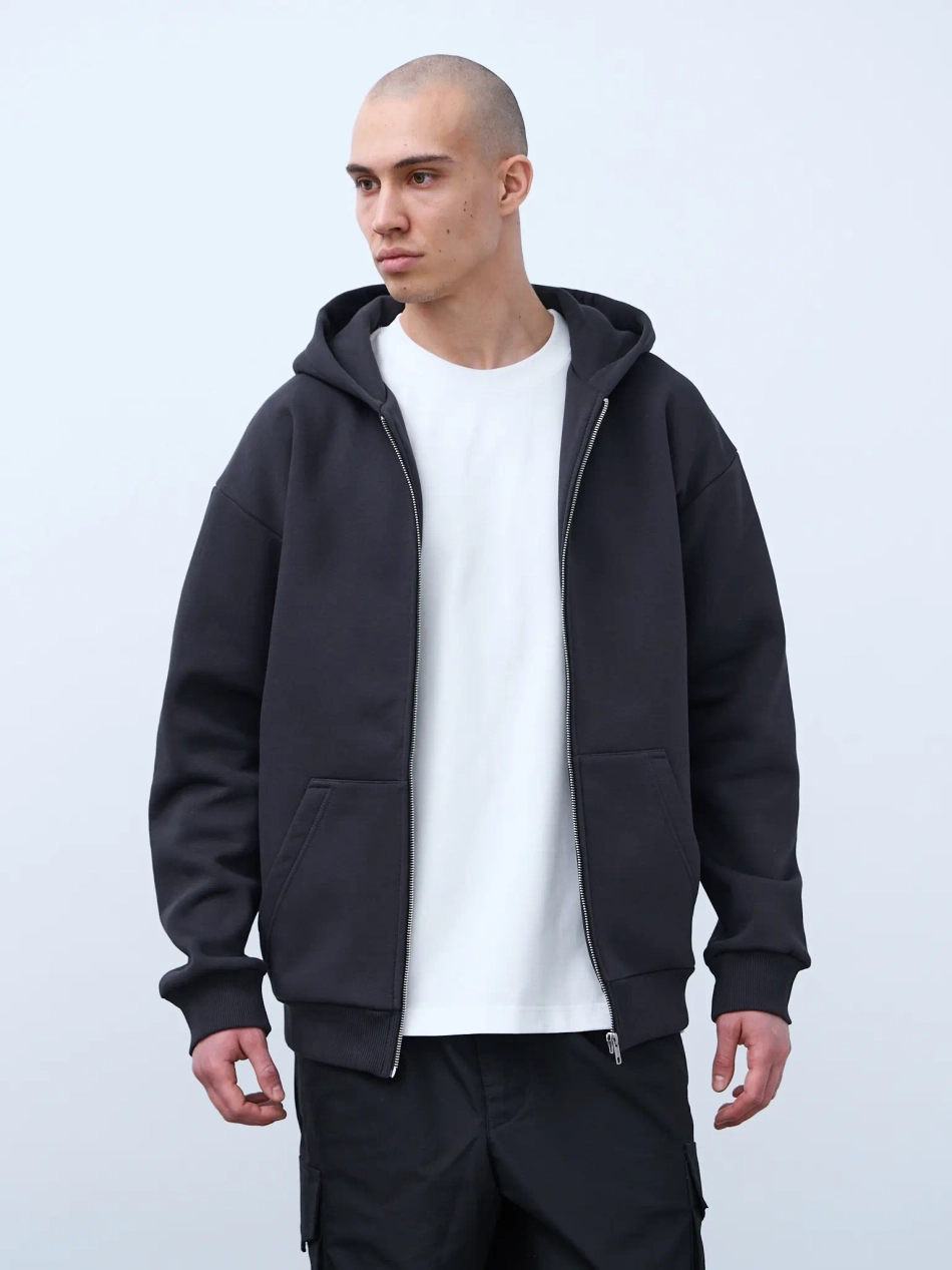 Худи оверсайз на молнии с начёсом (графит)