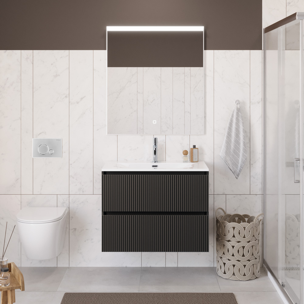 Тумба с раковиной подвесная BelBagno UNO-900-2C-SO-GSO Темно-Серый матовый, раковина белая BB-8099-90