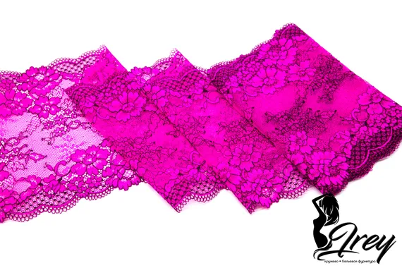 03-193 Кружево эластичное 19 см, фуксия/черный