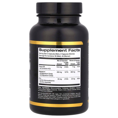 California Gold Nutrition, Sport, цинк, магний и витамин B6, 90 растительных капсул