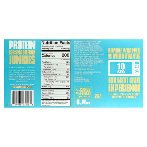 Legendary Foods, Protein Sweet Roll, липкая булочка с карамелью, 8 пакетиков по 65 г (2,3 унции)