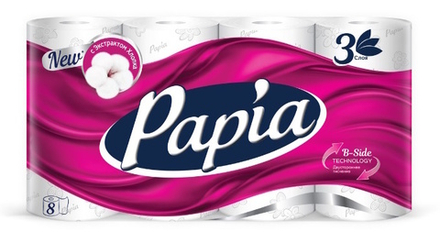Туалетная бумага "Papia" 3 слоя 8 рулонов