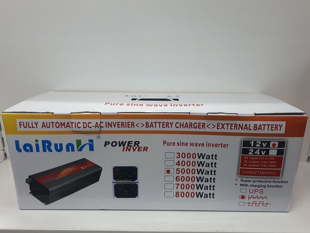 12V - 5 кВт - PSW /  Инвертор напряжения LaiRun 12-220V 5000W (12 вольт), чистый синус (1 шт.)
