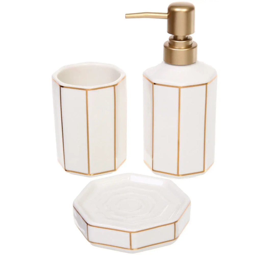 Набор для ванной из 3-х предметов керамический «Грани» белый